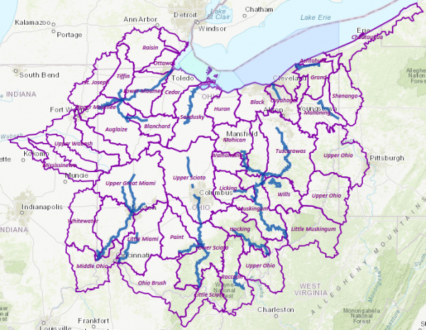 Watersheds in Ohio. Image courtesy of OEPA.